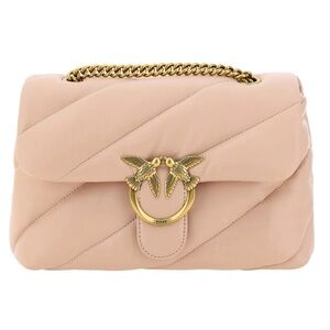PINKO Pink Calf Leather Love Classic Shoulder Bag